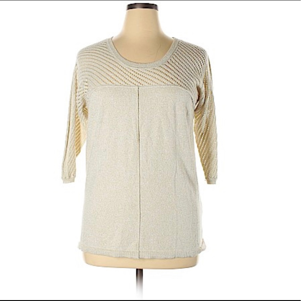Chico’s lattice cream & gold 3/4 sleeve sweater